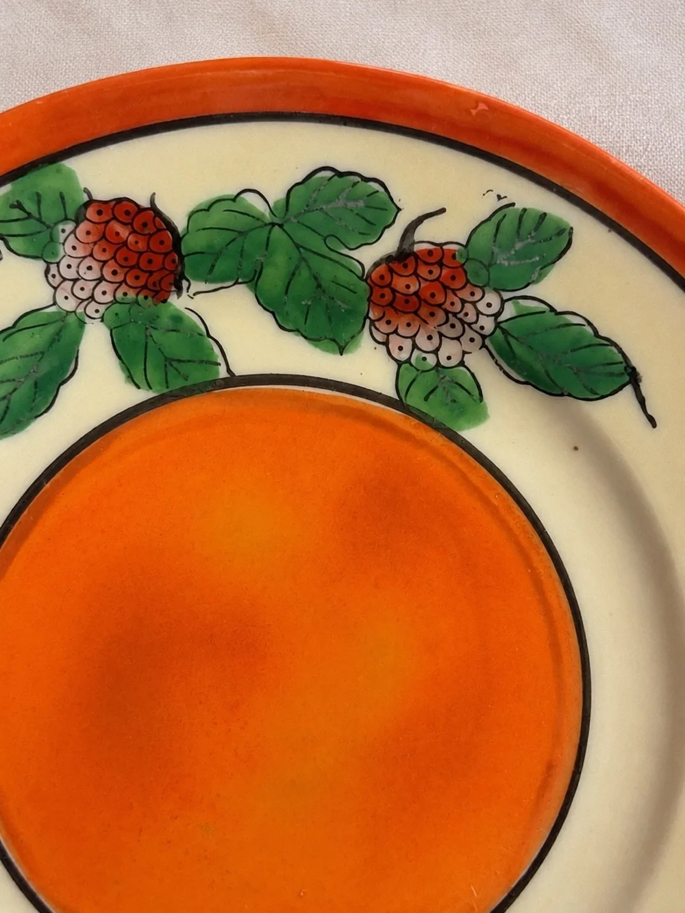 Vintage Hand Painted Japan Orange Berry Floral Saucer 6 Inch